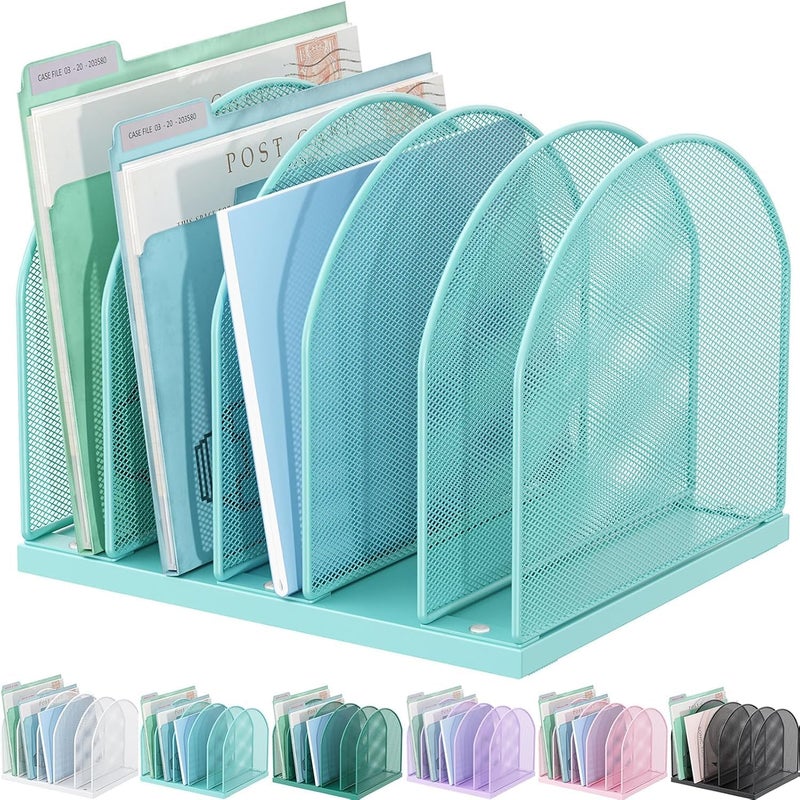 gianotter Desktop File Organizer, Desk Organizer with 5 Compartments, Paper Organizer for Desk, Workspace Organizers for Office Supplies (Blue) - Image 1